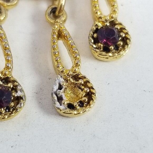 Vintage Purple Rhinestone Enamel Pendant, Gold Tone Setting Unique Design Estate - Picture 3 of 7